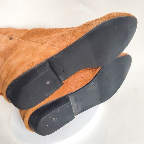 Nuetral Zone Boho Flat Foldover Camel Tan Leather Suede Knee High Boots Size 8 - Picture 8 of 11